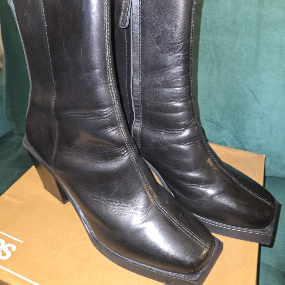 ASOS MENS All Black Leather Mid-Calf Boots Sleek Design - Picture 10 of 13